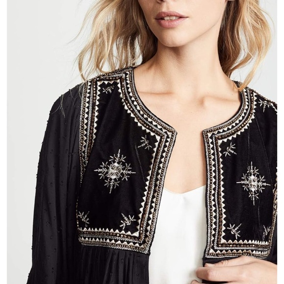 VELVET by Graham & Spencer Black and Gold Embroidered Beaded Velvet Drape Blouse - Picture 5 of 13